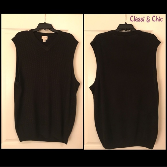 Men's Cable-Knit Black Sweater Vest - Picture 1 of 2